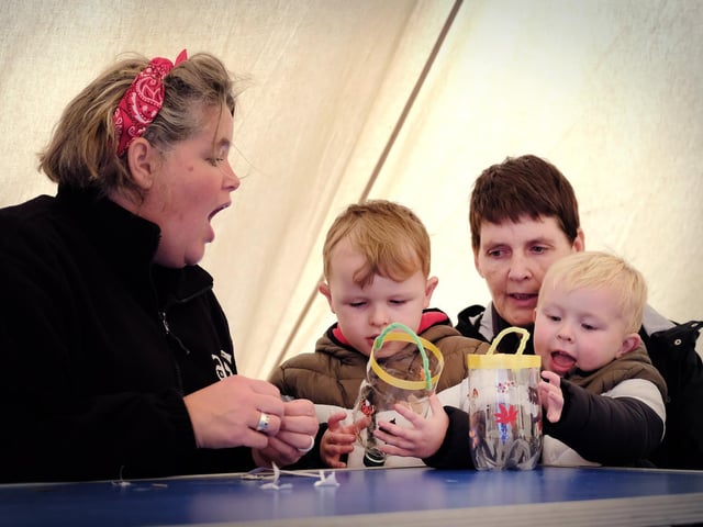 Dawn Dyson Threadgold creating Lanterns with Jenson and Harley and Grandma Lisa Patton.
