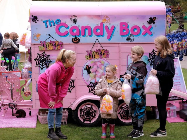 Olivia Smith of The Candy Box with Izzy, Thomas and Jess with their treats.