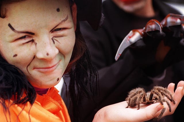 Gemma Everitt of Layton gets to grips with a Tarantula at Blackpool Zoo 1999