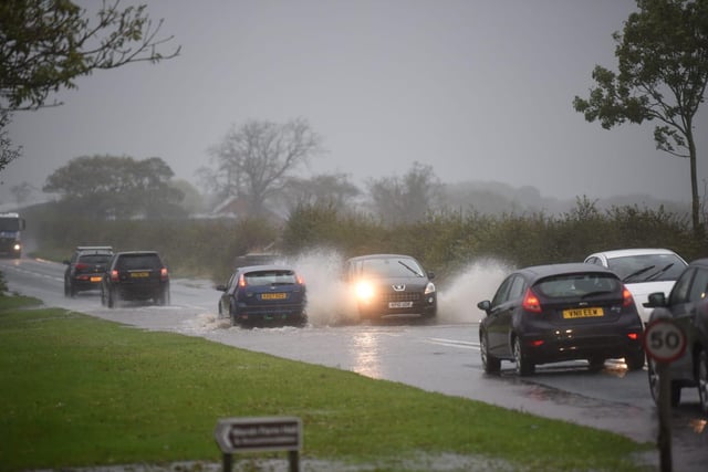Heavy flooding long the A586.