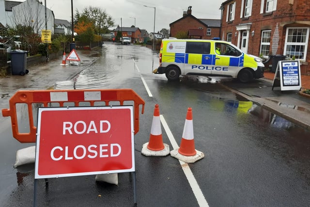 Garstang Road closed due to flooding.