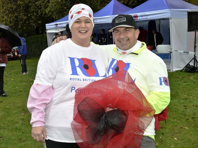 Tina Townsend and Shaun Ashton of Rothwell with their giant poppy