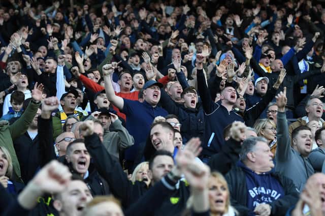 Leeds United's travelling supporters at Carrow Road during Sunday's 2-1 victory.