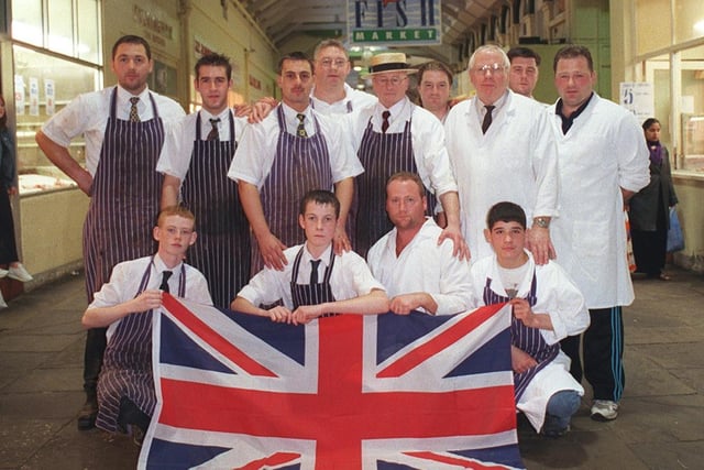 Staff on Butchers Row at Kirkgate Market in October 1999.