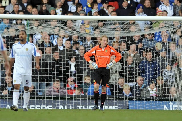 Leeds United goalkeeper Casper Ankergren is left dejected after Leicester City scored the opening goal.