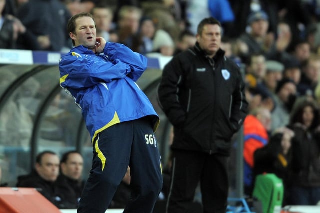 New manager Simon Grayson reacts during the match.