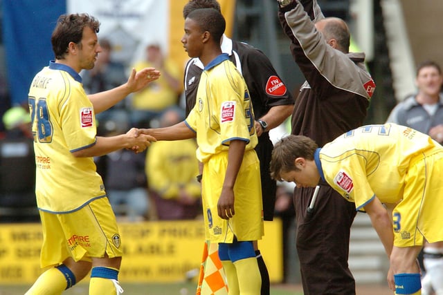 Fabian Delph replaces Robbie Blake to make his Leeds United debut against Derby County at Pride Park in August 2007.