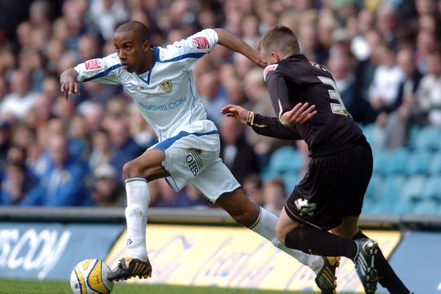 Fabian Delph bursts past Stockport County's Michael Rose during the League One clash at Elland Road in April 2009. The Whites won 1-0.