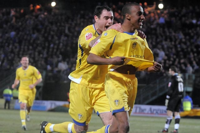 Fabian Delph celebrates scoring a worldy against Brighton and Hove Albion at Withdean Stadium in January 2009. It was voted the Leeds United goal of the season.