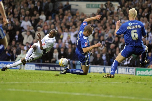 Fabian Delph gets in a shot during the League One play off semi final second leg against Millwall at Elland Road in May 2009.
