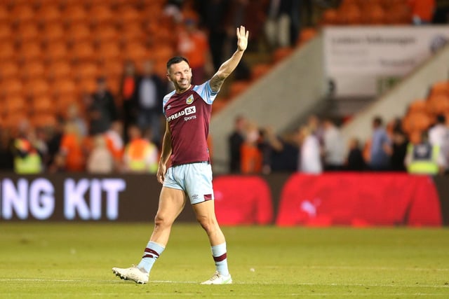 Phil Bardsley of Burnley acknowledges the fans after the Pre-Season Friendly match between Blackpool and Burnley at Bloomfield Road on July 27, 2021 in Blackpool, England.