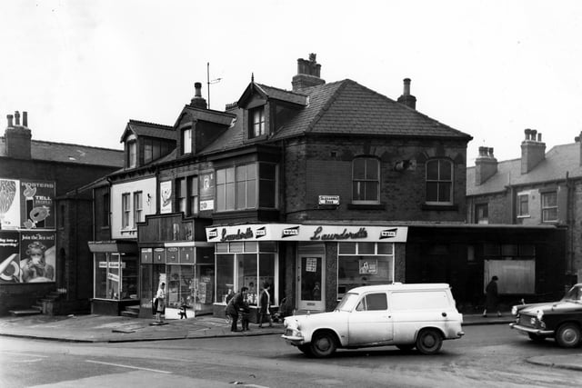 Hyde Park Road in Jnauary 1968 .To the left is County Cleaners. The Spic Launderette is at the corner with Alexandra Road, on the right.