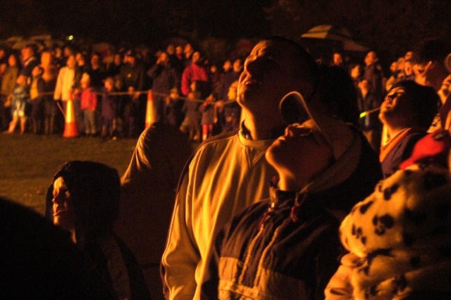 Crowds watching the fireworks at Mirfield Showground in 2002