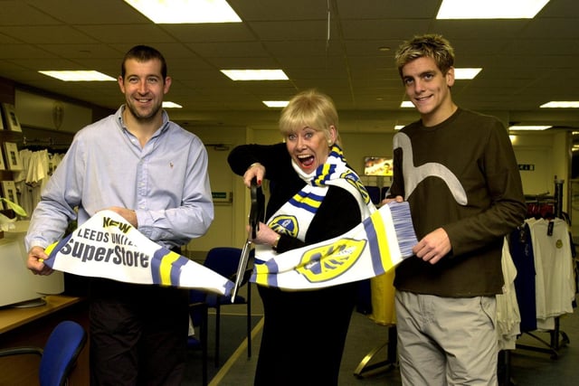 Coronation Street star Liz Dawn officially opened the new Leeds United Superstore on Albion Street, Leeds with players Nigel Martyn (left) and Jonathan Woodgate.