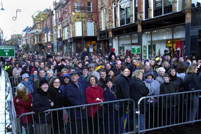 Leeds was planning a New Year's Eve party in the city centre.  A large crowd queued for tickets on Briggate.