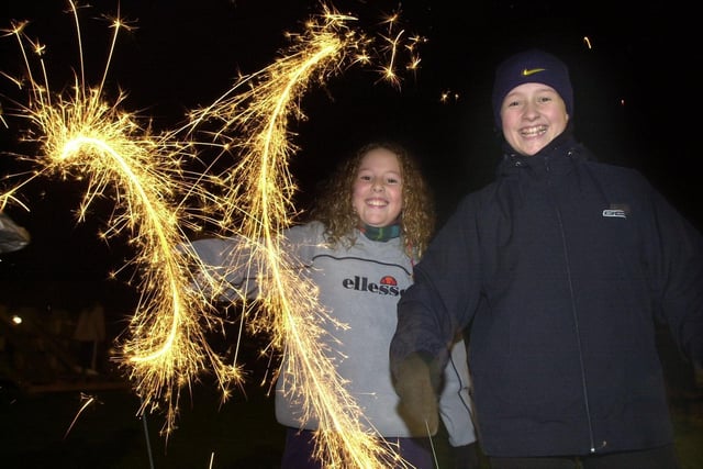 Bonfire Night display at Fylde Rugby Club in aid of the Macmillan Windmill Appeal.
Lauren Cooper (left) and Alexandra Bonney have fun with their sparklers, 2001