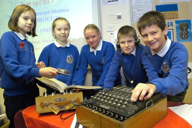 Children from Stakesby School get to see an actual Enigma machine.
