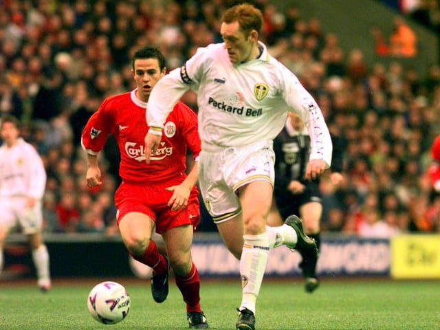 David Hopkin bursts through the Liverpool midfield chased by David Thompson.