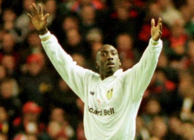 Striker Jimmy Floyd Hasselbaink celebtates his second goal of the game.