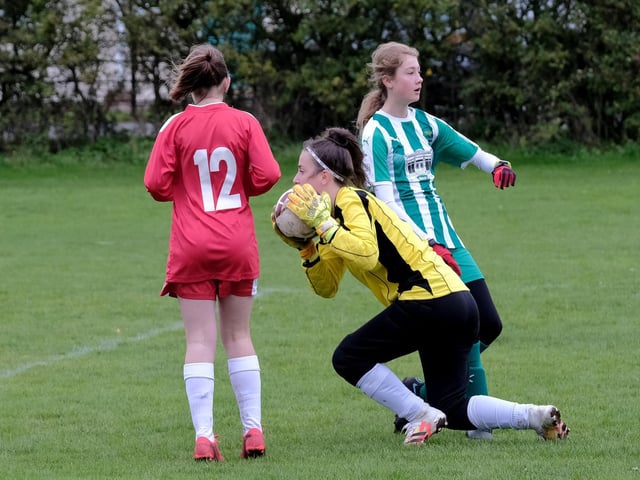 Boro keeper Brooke Mason gathers the ball safely

Photo by Richard Ponter