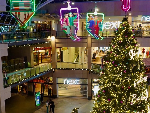 Shoppers can now enjoy larger-than-life Christmas trees and neon lights, before hitting the new Après Ski Bar