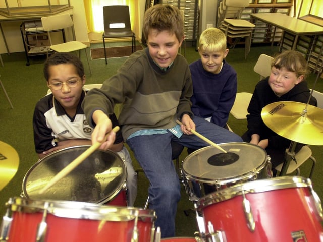 Castleton Primary School pupils enjoyed a drumming lesson. Chris Bunyan from St Mary's School in Menston, teaches Nicholas Ullah (left) Jordan Quinn and Corrin Pritchard.