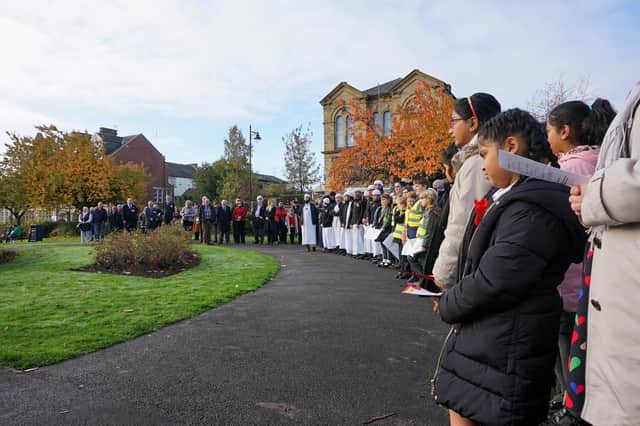 More than 250 children from 11 schools attended the 'Two Minutes Batley' Remembrance event held in Batley Memorial Gardens