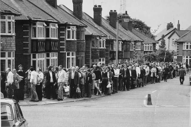 Queues at Headingley in June 1975 for World Cup Cricket where England were playing Australia.