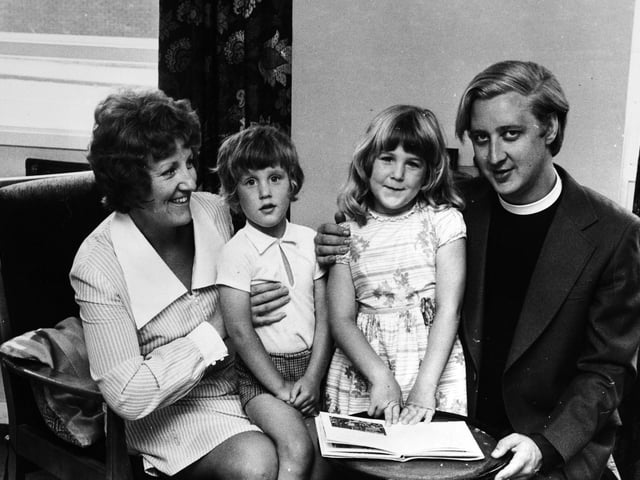Senior curate at Leeds Parish Church for almost three years the Rev William "Bill" Snelson was appointed Vicar of St. Matthew's Church. He is pictured in August 1975 with wife Beryl and children Clare and Mathew.