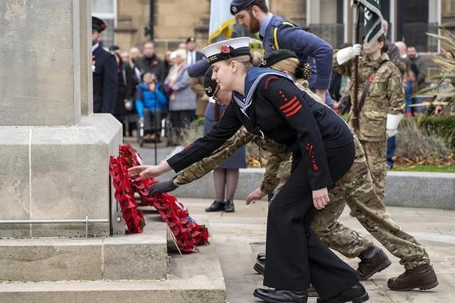 Remembrance Sunday at the war memorial in Wakefield.