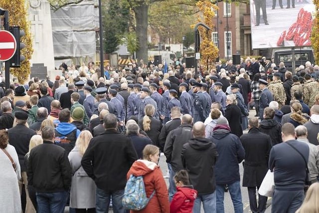 People gather for Remembrance Sunday in Wakefield.