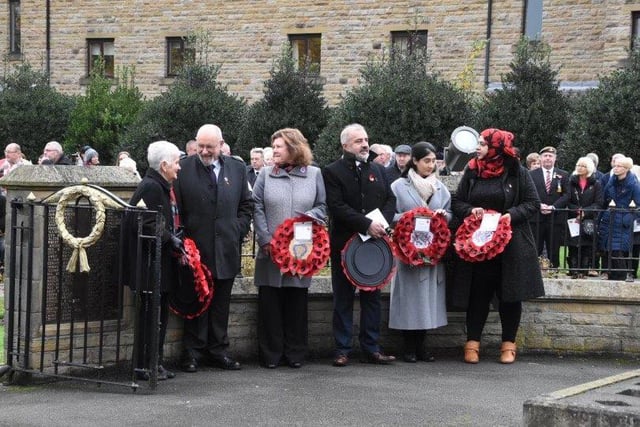 Wreath-laying at Batley's Remembrance Sunday parade and ceremony. Photo by Mike Clark