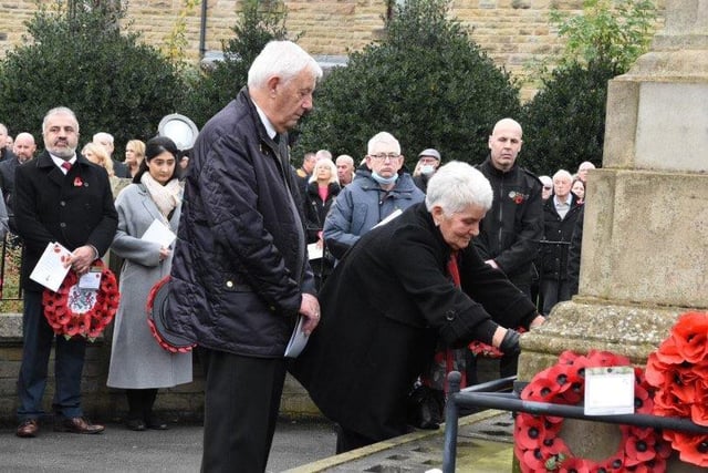 Wreath-laying at Batley's Remembrance Sunday parade and ceremony. Photo by Mike Clark