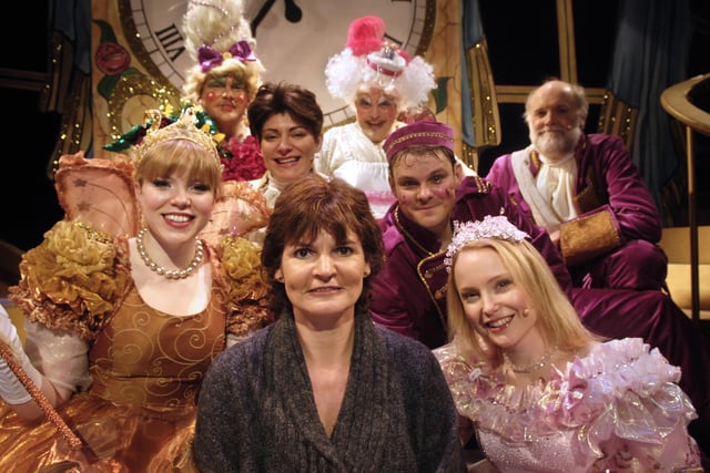 Helen Sunderland with members of the Harrogate Theatre pantomime cast.