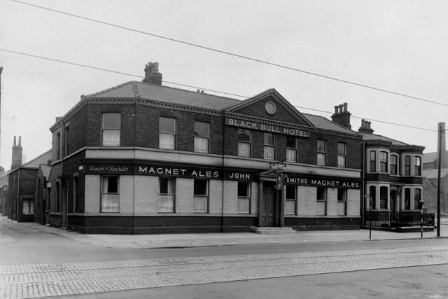 The Black Bull Hotel on Hunslet Road pictured in March 1951. The Prudential Assurance Co. Ltd, is visible on the right hand side of the photo.