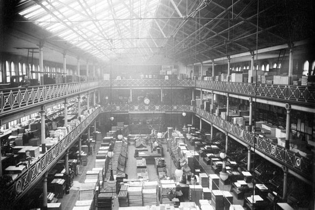 The interior of the Crown Point Printing Works on Hunslet Road before being destroyed by fire in September 1894.