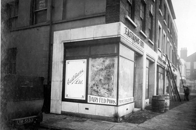 Eastmans butchers at the junction with Pitfield Street and Hunslet Road in October 1931.