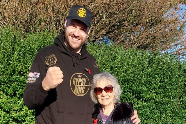 Tyson Fury pictured with Joyce Taylor twice Mayor and retired Councillor of Morecambe who talked to Tyson and his dad after the remembrance day parade.