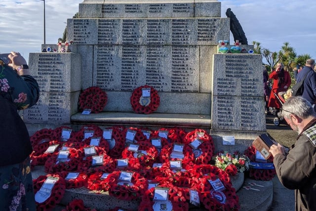 Morecambe Cenotaph with poppy wreaths laid for Remembrance Sunday. Picture by Helen Trainor.