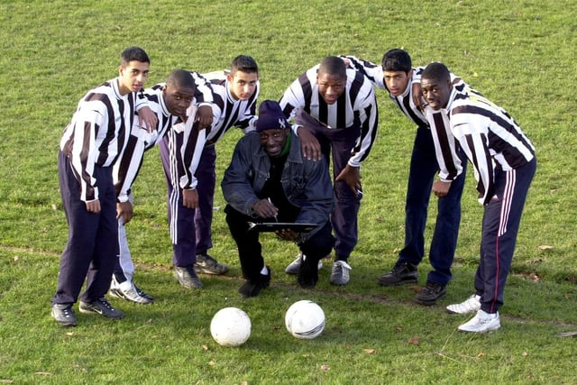 Pupils at Allerton Grange High School set up a football team - Allerton Santos. They were looking for funding from local business to buy a new kit. Pictured, left to right, are Assad Ali, Luke Sharry, Parandeep Singh, Norman Francis (Team Manager), Patrece Liburd (capt), Iqbal Ahmed and Daniel Sharry.