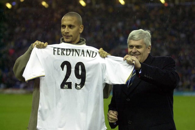 Rio Ferdinand is introduced to the Elland Road crowd with chairman Peter Ridsdale on the pitch before the Premiership clash against Arsenal at Elland Road.