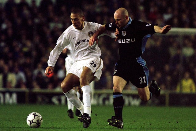 Rio Ferdinand holds off Coventry City's Lee Carsley during the Premiership clash at Elland Road in January 2001. Leeds won 1-0.