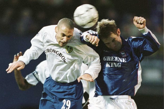 Rio Ferdinand goes head to head with Ipswich Town's James Scowcroft during the Premiership clash at Portman Road in February 2001. The Whites won 2-1.