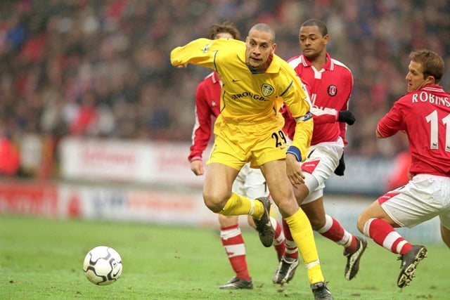 Rio Ferdinand goes past three Charlton Athletic players during the Premier League clash at The Valley in March 2001. Leeds won 2-1.