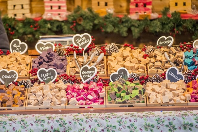Pictured is a stall filled with delicious festive treats at the Fargate market in 2017.
