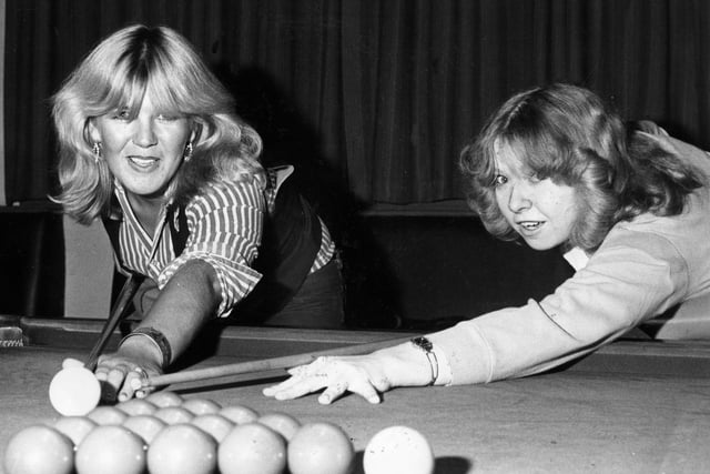 Shirley Luxton (left) and Katy Kermath battle it out over the snooker table at Ansdell Institute 1979