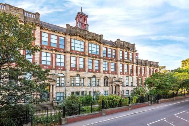 This one bedroom flat is on the market in Old School Lofts in Armley, the home of the former West Leeds Boys School.