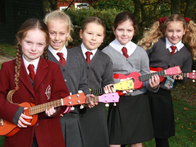Children from Fyling Hall School perform in their ukelele orchestra.