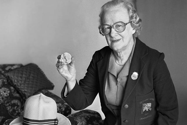 Amy Fisher from Orrell who won a bronze medal as a member of the British gymnastics team at the 1928 Summer Olympics in Amsterdam.
Competing as Amy Jagger, aged 20, she won the medal in the Women's Artistic Gymnastics discipline.
Pictured here in April 1980 with her medal and olympic outfit Amy died in 1993.