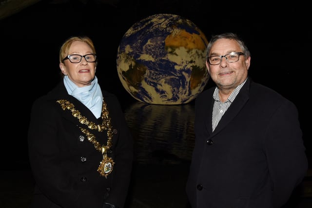 The Mayor of Wigan Coun Yvonne Klieve and portfolio holder for culture Coun Chris Ready, right, at the launch event.